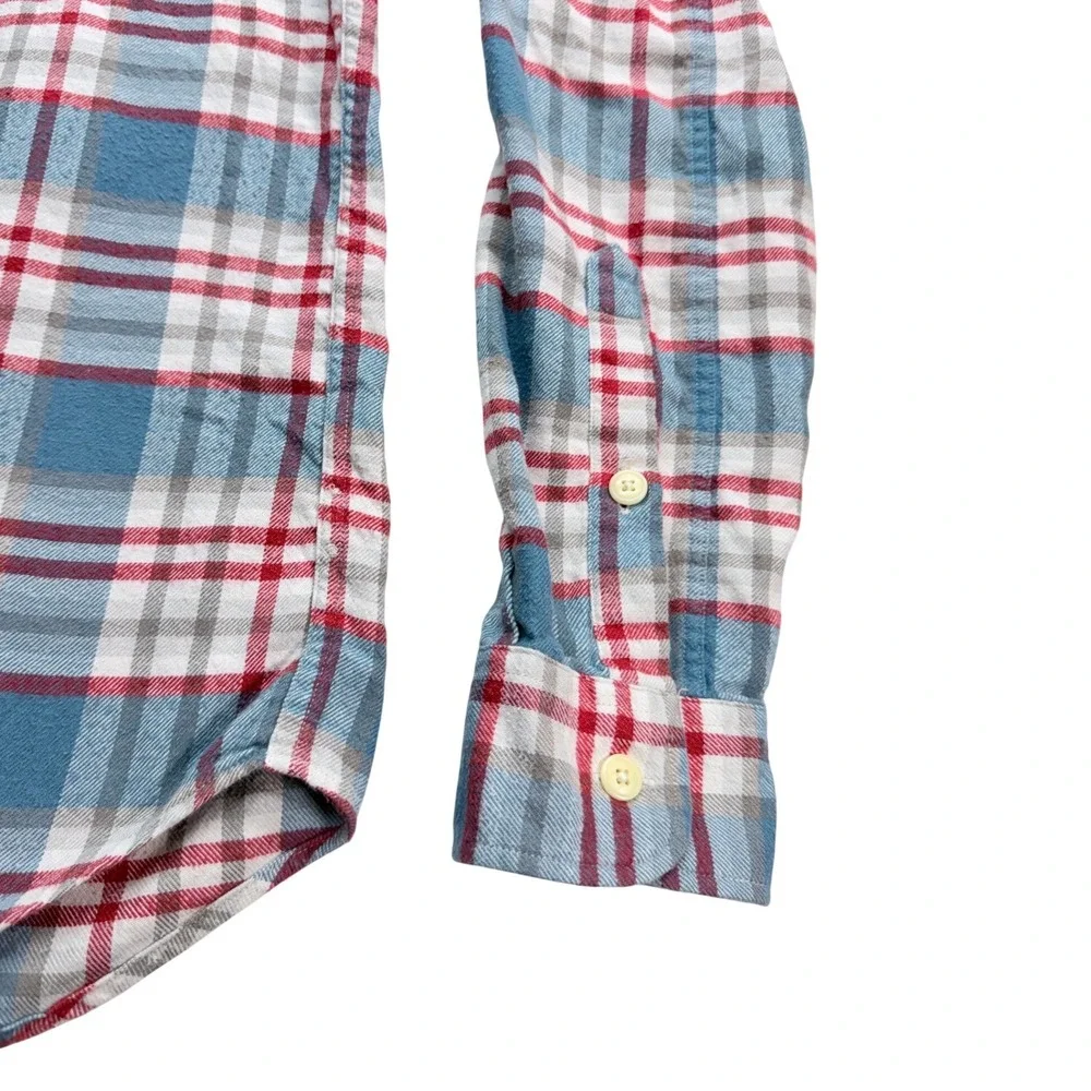J. Crew Slim Plaid Flannel Button Down Shirt Mens Medium Blue Red